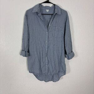 Aerie Blue Gingham Collared Oversized Button Front Beach Coverup Top Size Small